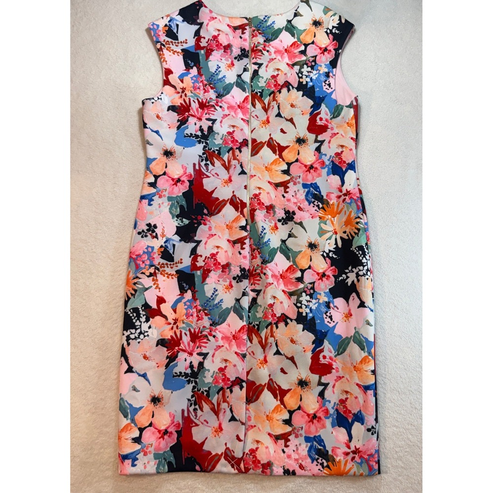 Tahari Watercolor Pink Summer Floral Sheath Dress HD967010 Size 14 NWT - Picture 11 of 12